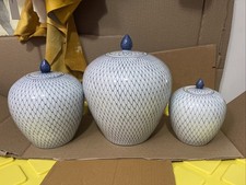 Vintage Maitland-Smith Blue & White Tea Porcelain Ginger Jar 9, 7 & 5 Inch Set