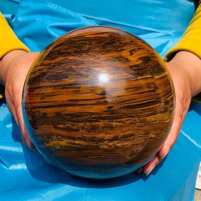 Rare 9.68LB Natural Tiger's Eye Sphere Tumbled Tiger's Eye Ball Healing 4179