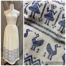 Vintage 1970 s Latin American Embroidered Natural Cotton Maxi Skirt Size XS