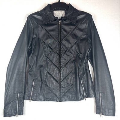 Wilsons Black Soft Leather Jacket Maxima Moto Biker Zippers Stitching Women s M