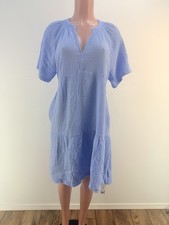 Gap Gauze Tiered Dress Women Size Medium Blue Short Sleeve Pockets Crinkled NWT
