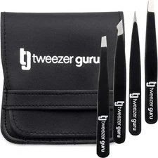 Tweezer Guru Eyebrow Tweezer (4-Piece)  Professional Slant & Pointed Tweezer New