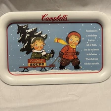 Vintage Metal Campbell's Soup Tray Christmas "Campbell Kids and Sled"