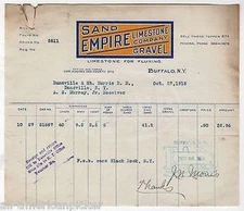 Sand Empire Limestone Gravel Buffalo NY Antique Graphic Advertising Receipt 1915