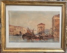VENEZIa Ottocento 1866 firmatoLudovici acquerello  cm31x50+cornice antica dorata