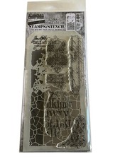 Stampers Anonymous Tim Holtz Mixed Media Clear Stamps Stencil Set Safari Print