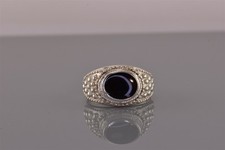 Sterling Silver Oval Black Onyx Beaded Pebble Cluster Band Ring 925 Sz: 8