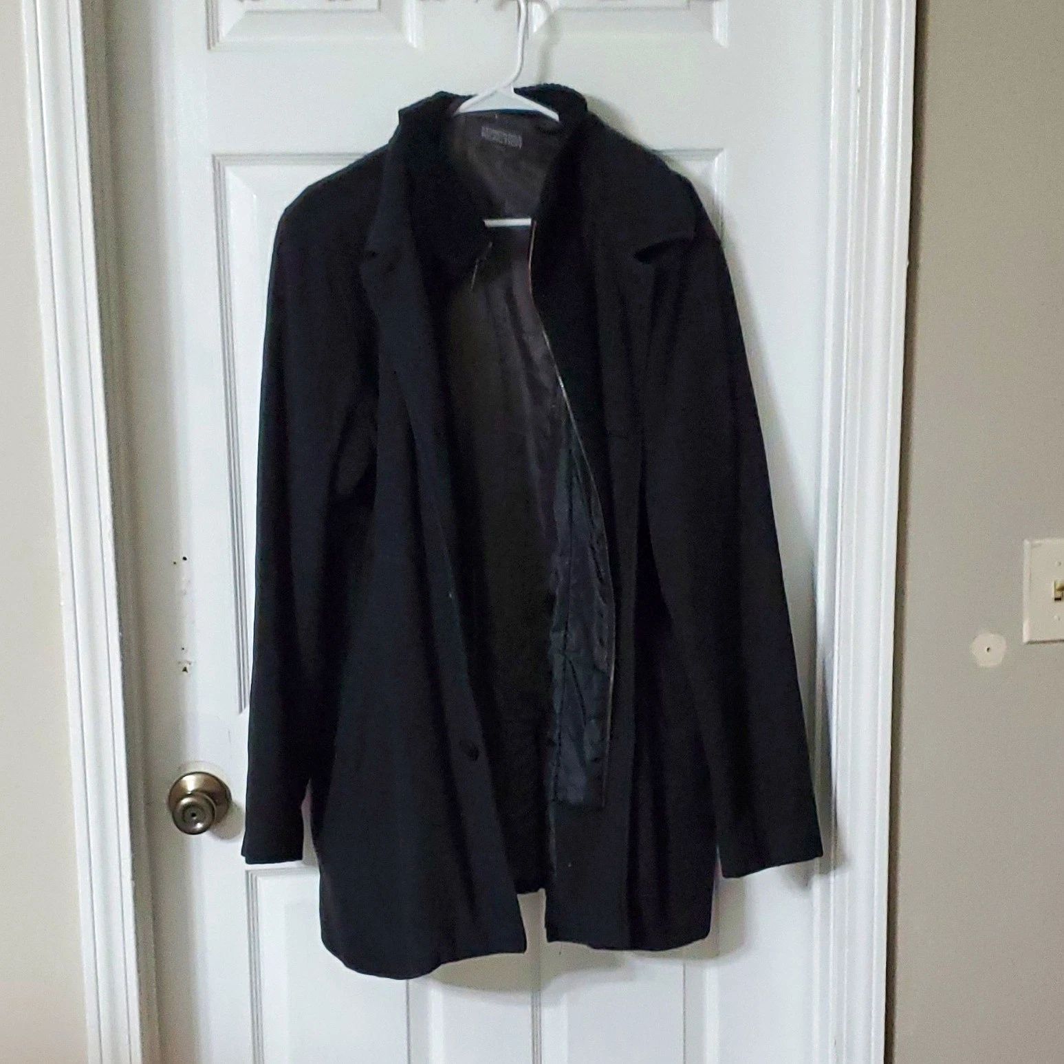 Kenneth Cole Reaction Men's Black Cotton Blend Overcoat Zip/Button L image 1