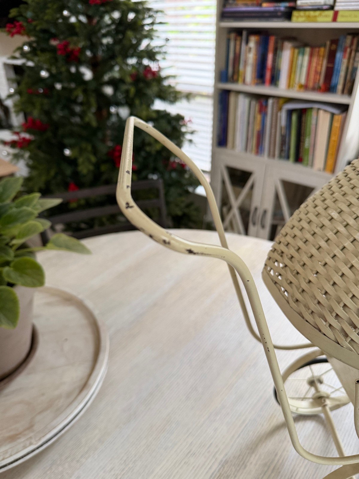 Vintage Wicker Doll Baby Carriage Buggy Stroller White Victorian Canopy