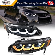 Pair LED Headlights Fit For Honda Civic 4-Door 2006-2011 Head Lamps Assembly DRL