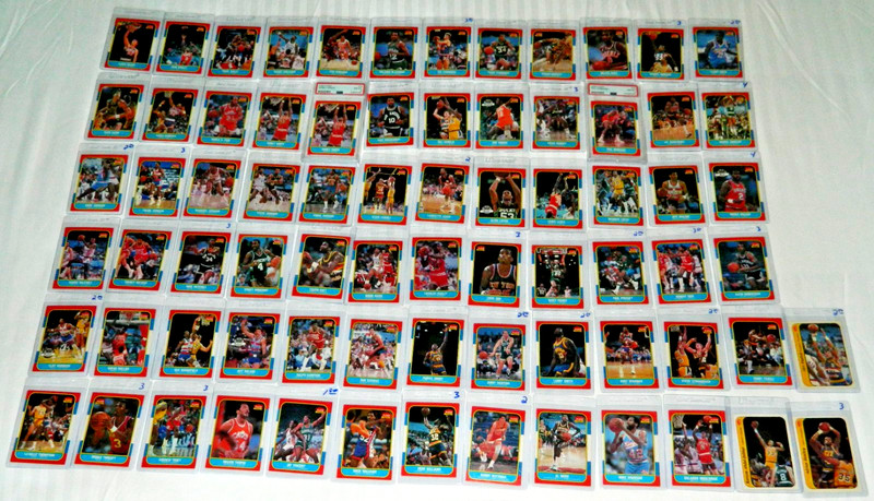 1986 FLEER BASKETBALL PARTIAL SET 71 Cards + Stickers Kareem Abdul Jabbar PSA 8