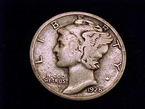 1928-P  Mercury Dime,  a Very Good Grade coin.