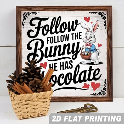 Vintage Follow The Bunny Easter Sign Wooden Plaque Farmhouse Wall Decoration
