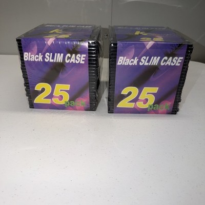 2 25-Pack Slim Jewel Cases CD DVD 50 Slim Black Cases