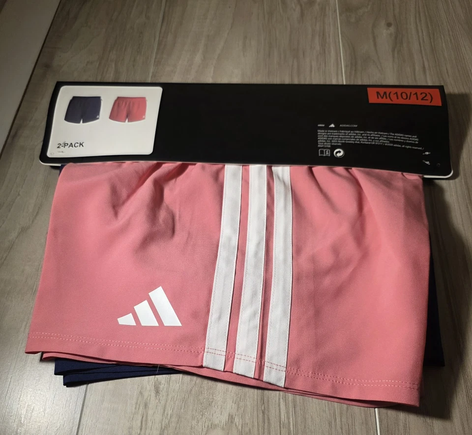 Pack de 2 pantalones cortos Adidas para niñas talla M (10/12) rosa y azul Foto 2 de 3