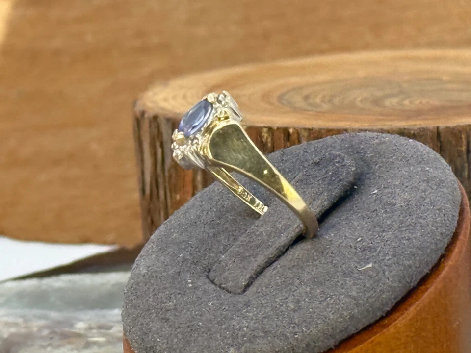 Anillo vintage de turmalina lavanda de oro amarillo macizo de 10 quilates con diamantes talla 7--B188,25 Foto 4 de 4