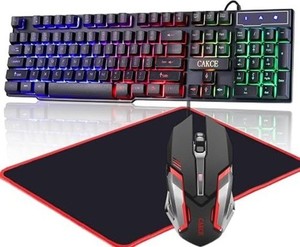 RGB Gaming Keyboard Mouse Combo USB Wired LED Backlit Mechanical Feel for PC