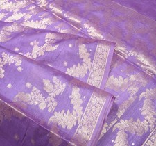 Sushila Vintage Purple Saree Zari Woven Pure Tussar Silk Sari Craft Fabric