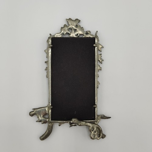 Vtg Ornate Floral Bird Metal Miniature Free Standing Picture Frame Holds 1.5x3" - Picture 7 of 10