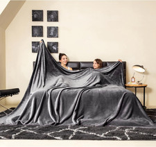 Oversized King Fleece Blanket 120x120 Extra Large Soft Cozy Dark Grey Throw