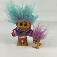 Russ Berrie Vintage Troll Dolls Sweater Girl Baby Crawl Figure Purple Hair