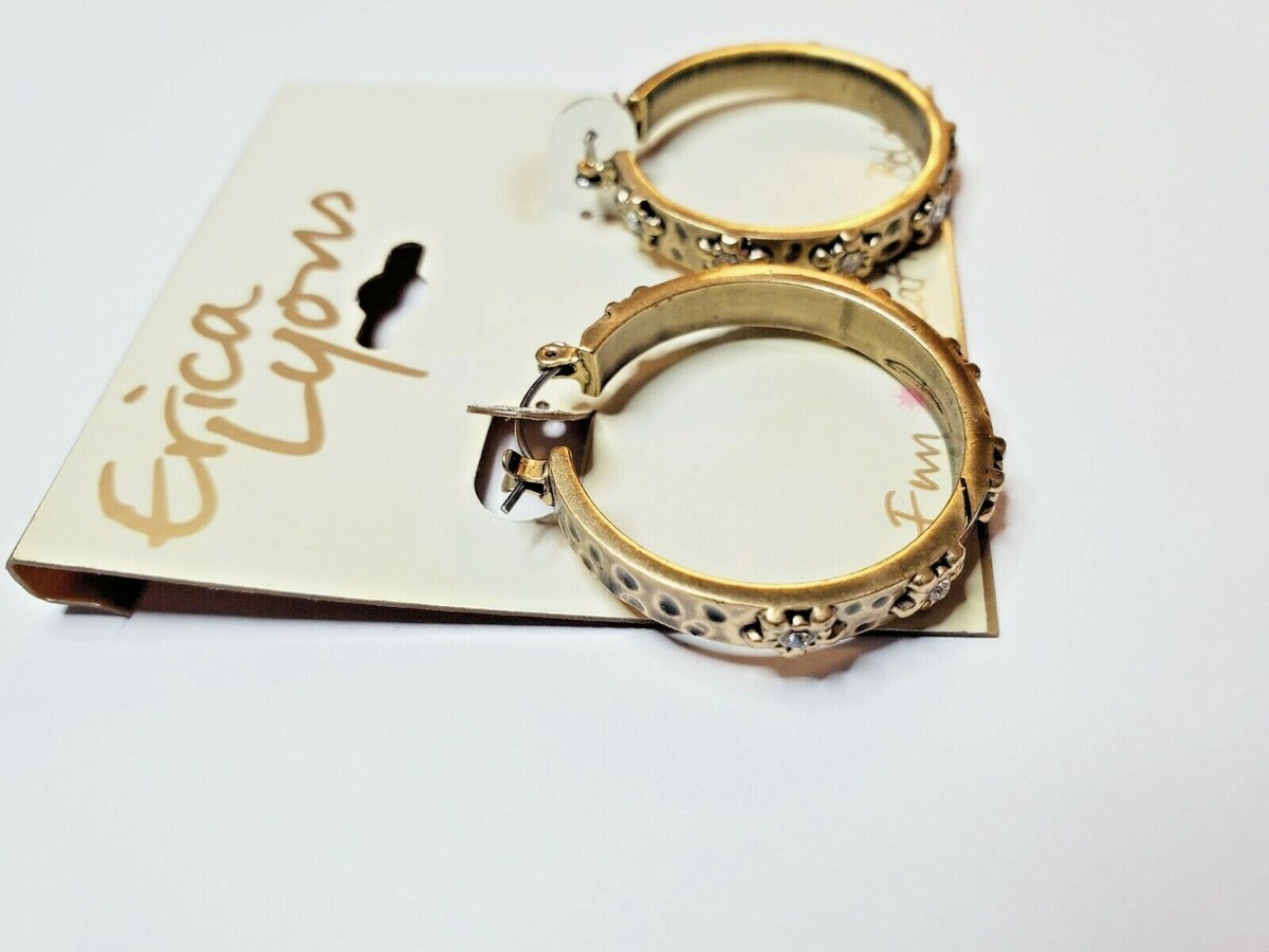 Erica Lyons Antique Gold Tone Hoop Earrings 1.25 Inch