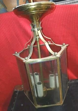 Vintage Underwriters Laboratories glass & Brass  ceiling pendant Lantern Style 