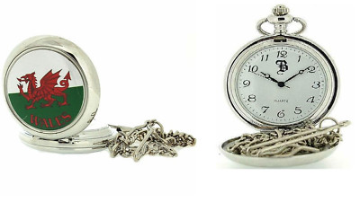 Boxx Gents CYMRU Welsh Wales Pocket Watch On 14 Inch Chain