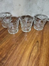 Set Of 4 Early American Prescut Whiskey Glass Crystal Barware Party Wedding