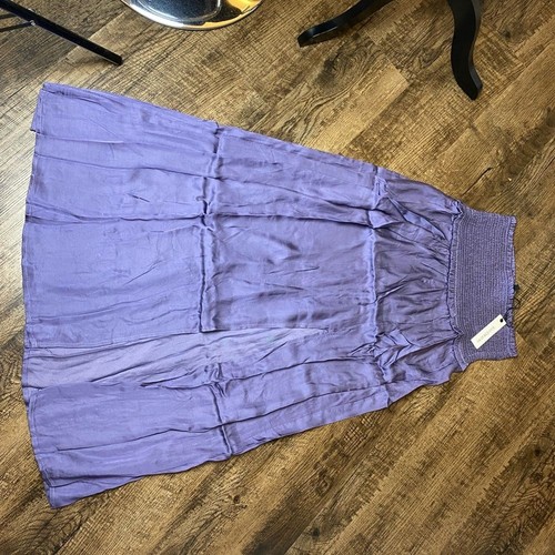 OLIVACEOUS Purple Smocked Waist Thigh High Split Side Soft Satiny Feel Skirt - Picture 7 of 9