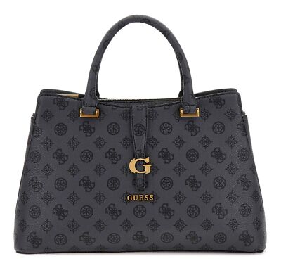 GUESS Kuba Tri Compartment Satchel Handtasche Charcoal Logo dunkelgrau schwarz