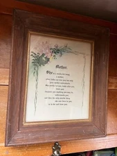 Vintage Mother Saying w Violet Flower Watercolor Print in Thick Wood Frame Under