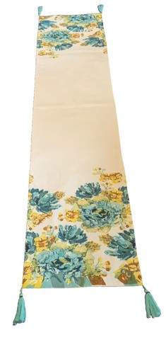 Cynthia Rowley Embroidery Beaded Flower Tassel Table Runner Party Garden 16”x70”