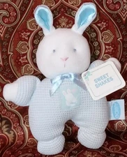 Eden BLUE Waffle Knit Bunny Rattle Plush 7.5" Stuffed Toy Lovey SWEET SHAKES X