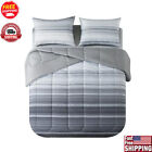 7 Pcs Reversible Bed In A Bag Comforter Set W/ Sheets Machine Washable King Grey
