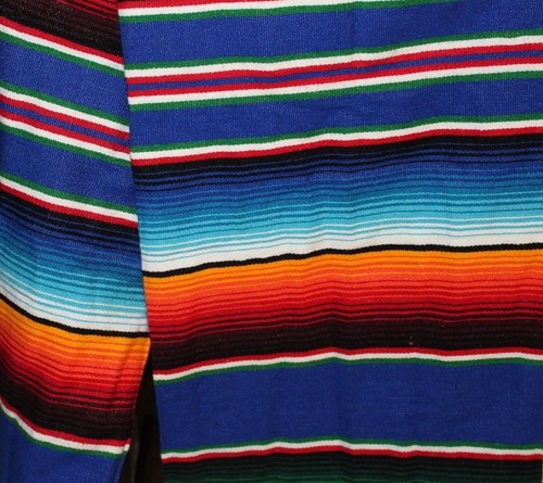 Saltillo Sarape Deep Blue mit bunten weißen Fransen Southwest Aztec XL - Bild 6 von 7