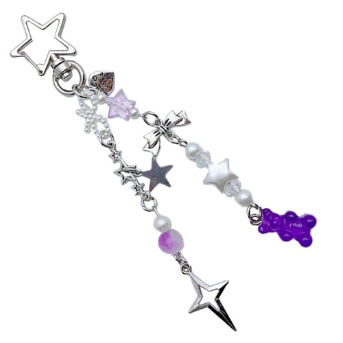 Five-pointed Star Bowknot Keychain Sweet Bear Pendant Phone Shell Charm Jewelry - Photo 4 sur 10
