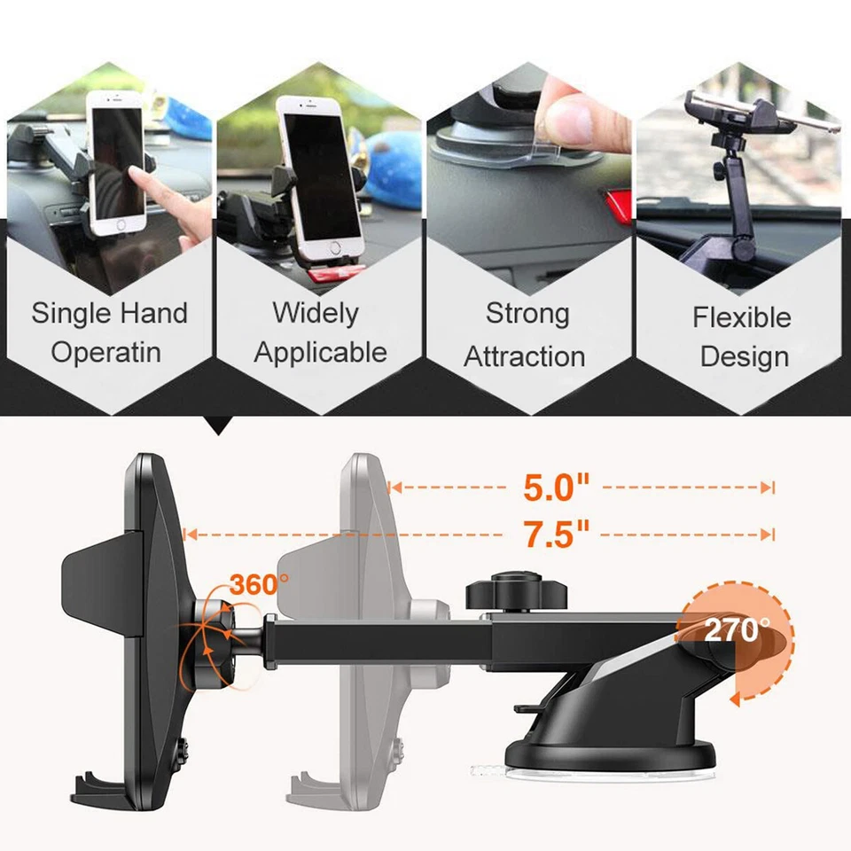 Universal 360 Windshield Car Mount Holder for iPhone 17 16 15 14 Samsung S25 S24 - Image 2 of 4