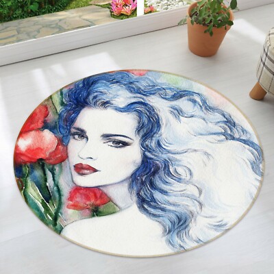 3D Red Poppy Blue Girl NAO6249 Game Rug Mat Elegant Photo Carpet Mat Fay