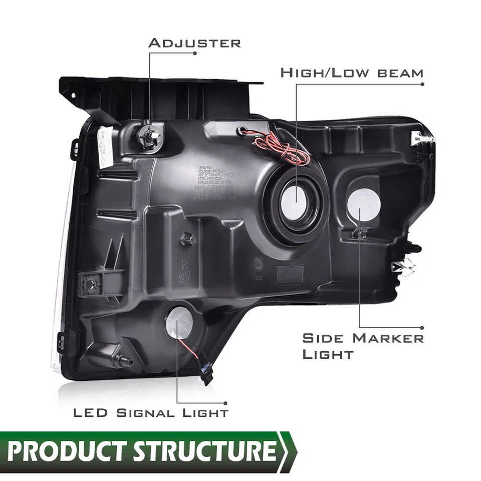 Fit For 2009-2014 Ford F-150 F150 Headlights Black/Smoke LED DRL Head Lamps - Image 4 of 4