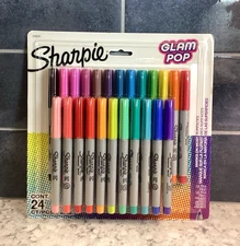 Sharpie GLAM POP Permanent Markers Ultra Fine Tip  Assorted Colors  24ct.  NEW