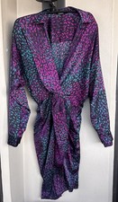 Express Portofino Faux Wrap Dress Purple/Teal/Black Geometric Long Sleeve Small