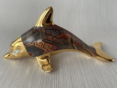 Gold Delfin Figur aus Porzellan aus Spanien