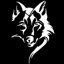 Wolf Dog Face 8" x 5" White Vinyl Decal Car Truck Windows Laptop Tablet Notebook