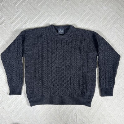 Aran Crafts Pullover Damen Small Grau Strick Merinowolle Irland Grobstrickpullover