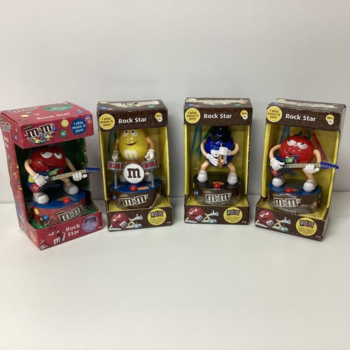 4x Promotional M&Ms Musical Toys Drums Guitar Sax 10-12cm WORKING (F4) W#632