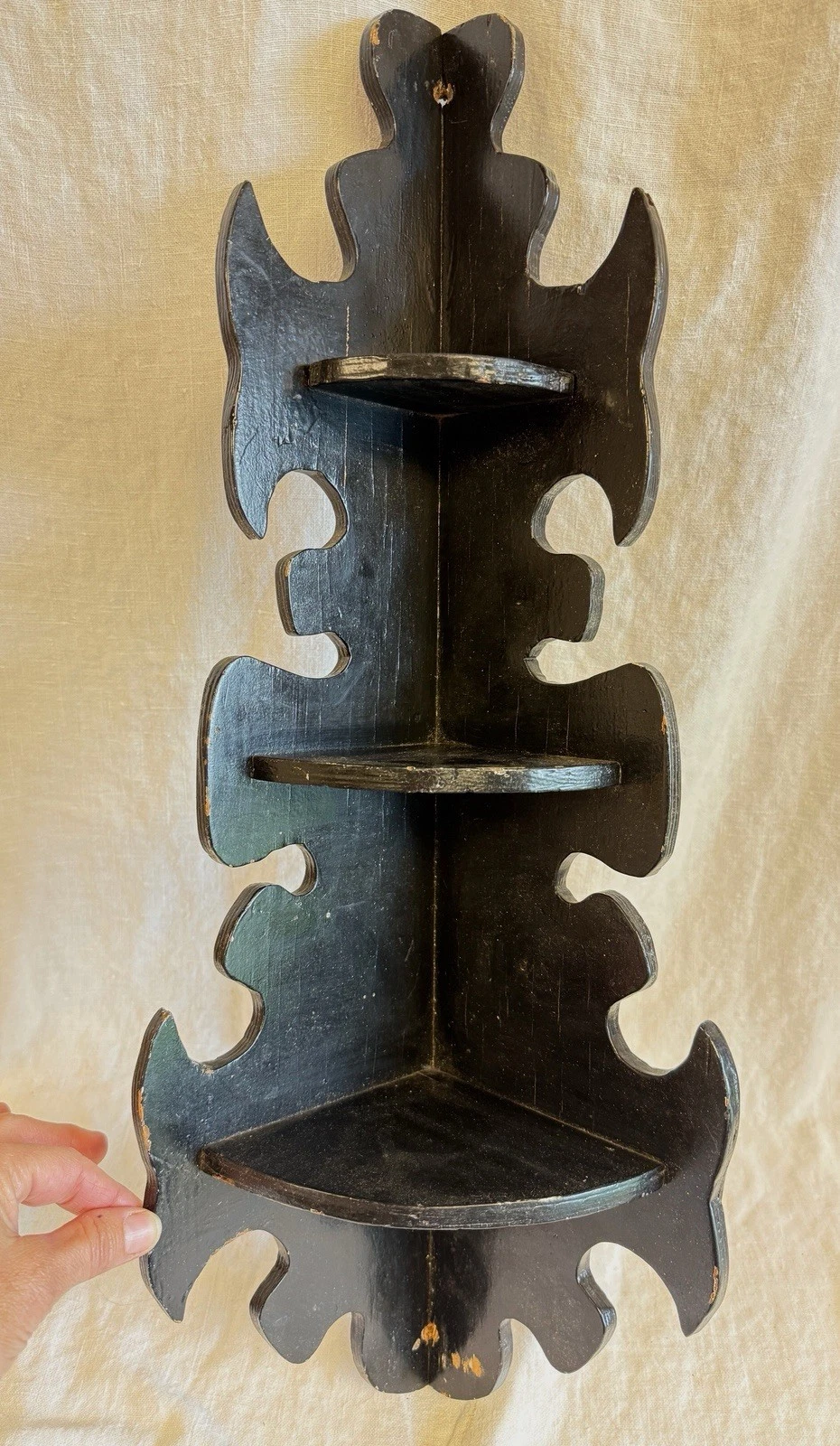 Rustic primitive black chippy vintage wall shelf