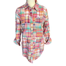 Lands' End vintage multicolored plaid long sleeve collared button down shirt S