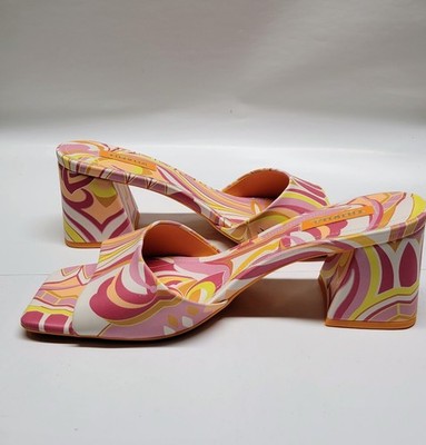 NEW Arezzo Orange Pink Printed Med-Heel Block Mules Size 40 EU / US 9