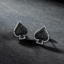 Spade Stud Earring 2 Ct Round Cut Simulated Black Diamond 14k Black Gold Plated